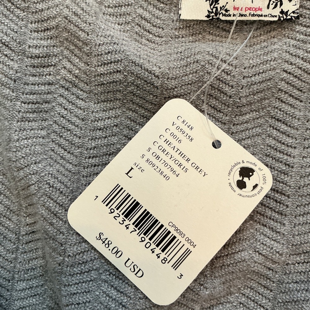 Free People Intimately Chevron Knit Crop Tank Top Heather Grey Scoop Neck L NWT - Picture 3 of 4